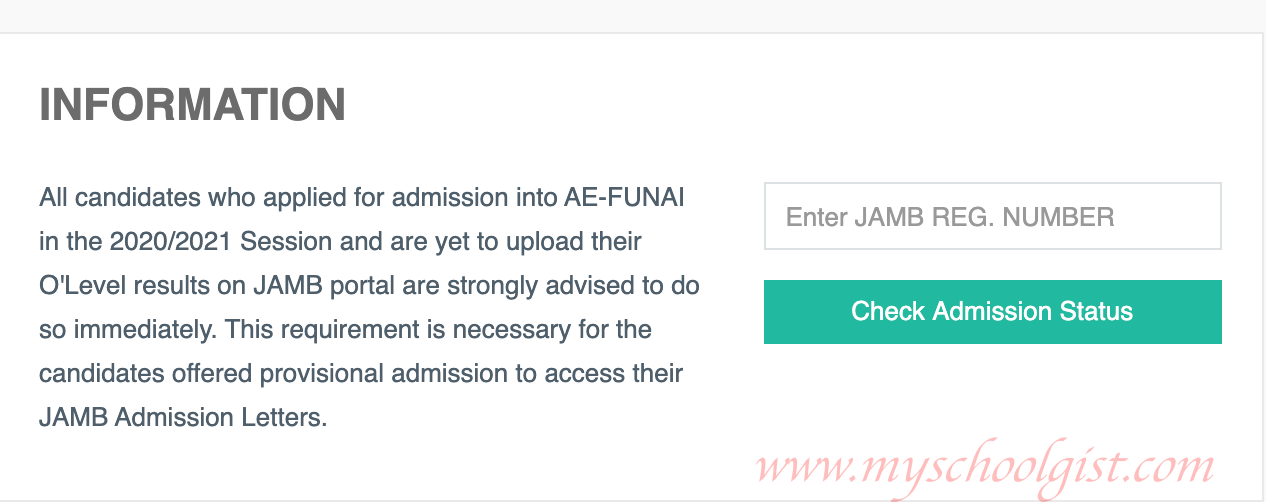 How to Check FUNAI Admission List